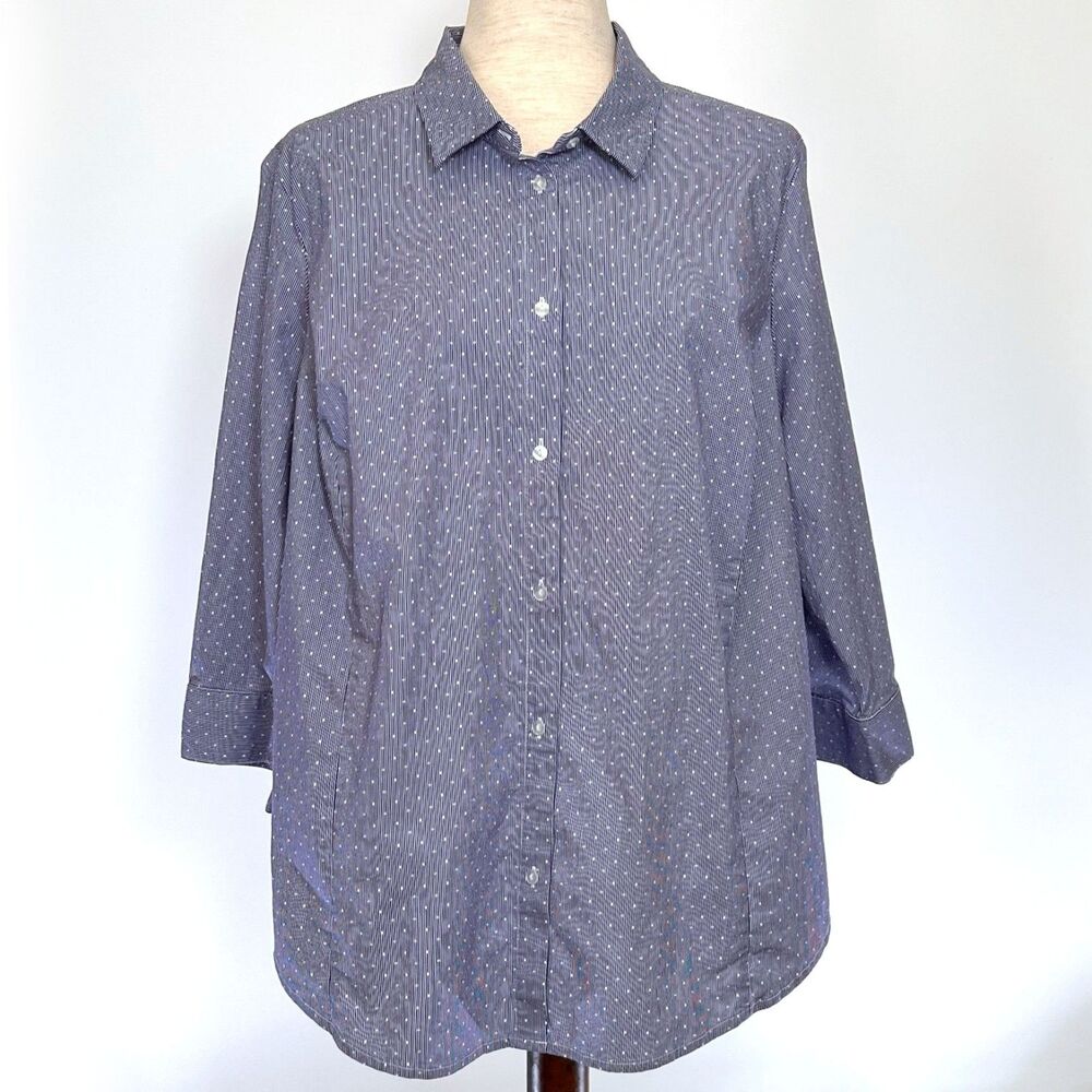 Liz Claiborne Polka Dot Stretch Button Up 1X Top